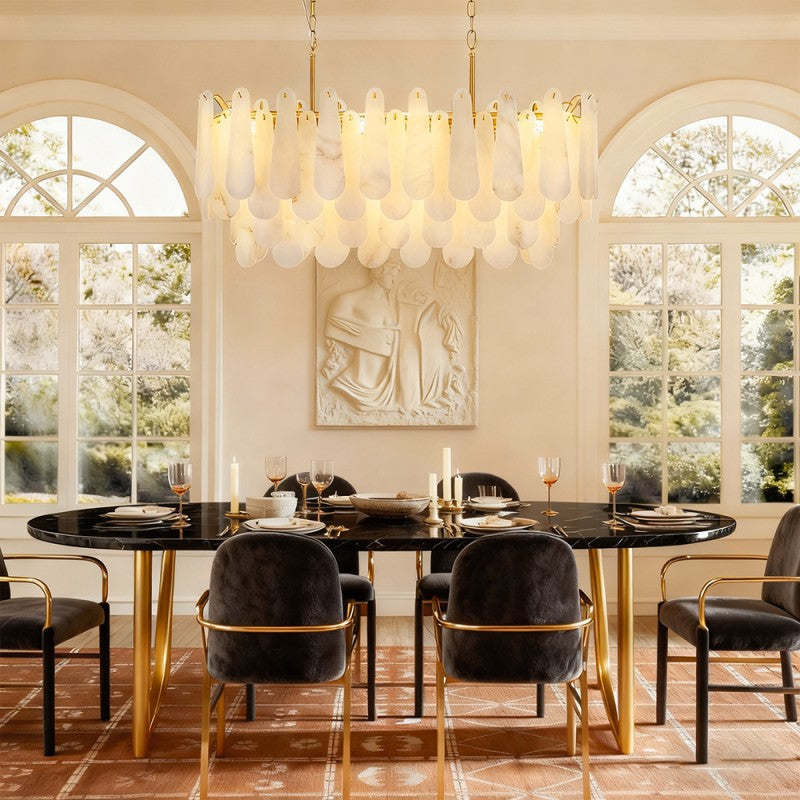Modern Caldera Alabaster Rectangular Chandelier 40"