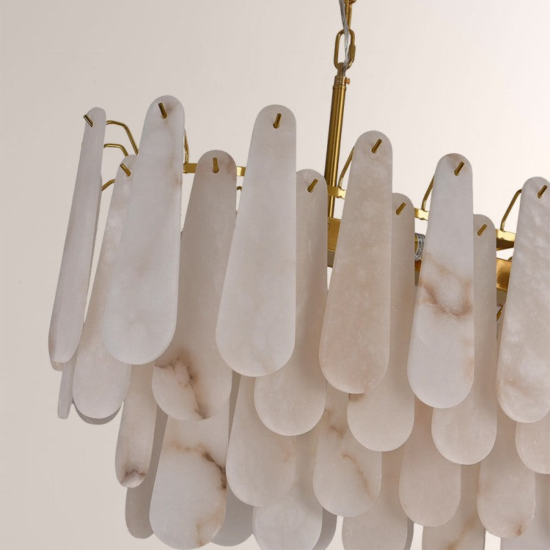 Modern Caldera Alabaster Rectangular Chandelier 40"
