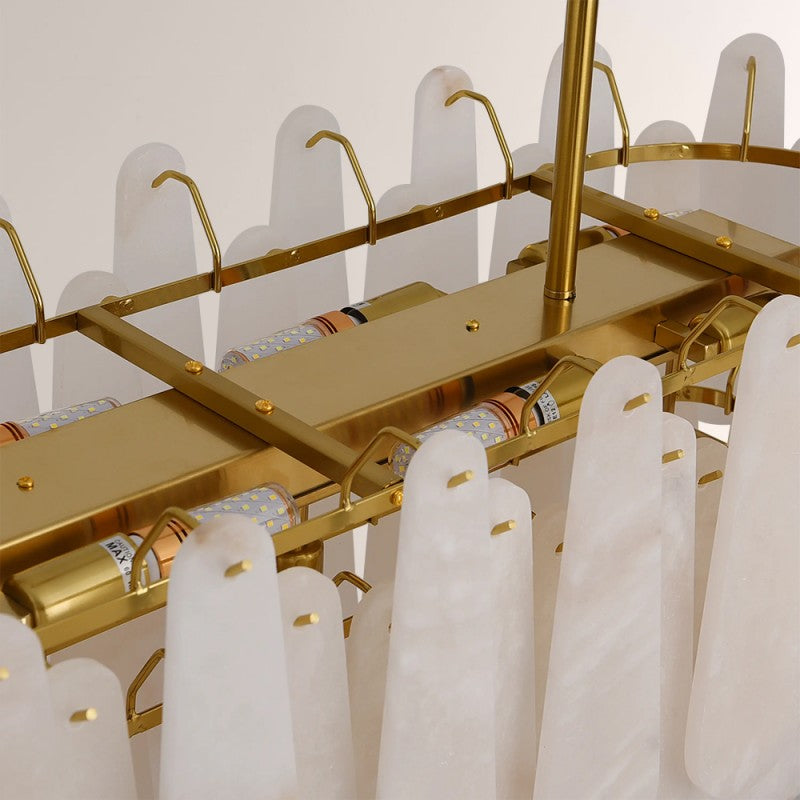 Modern Caldera Alabaster Rectangular Chandelier 40"