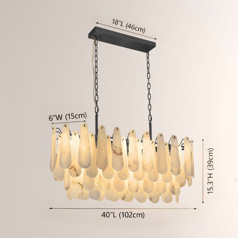 Modern Caldera Alabaster Rectangular Chandelier 40"