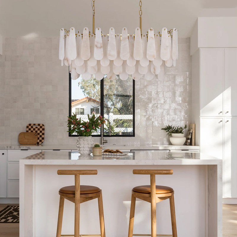 Modern Caldera Alabaster Rectangular Chandelier 40"