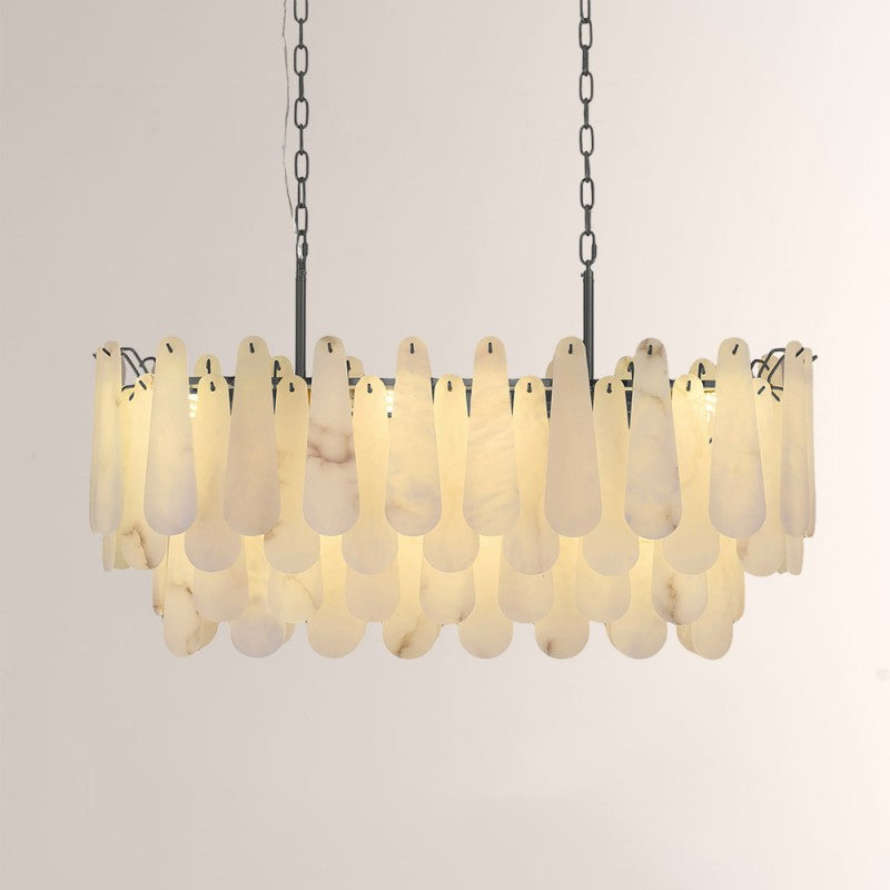 Modern Caldera Alabaster Rectangular Chandelier 40"