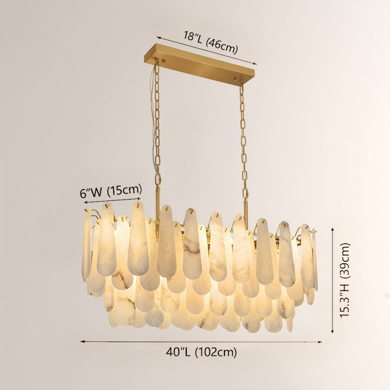 Modern Caldera Alabaster Rectangular Chandelier 40"