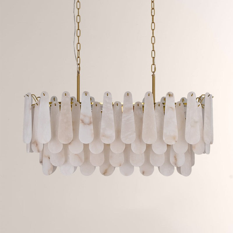 Modern Caldera Alabaster Rectangular Chandelier 40"