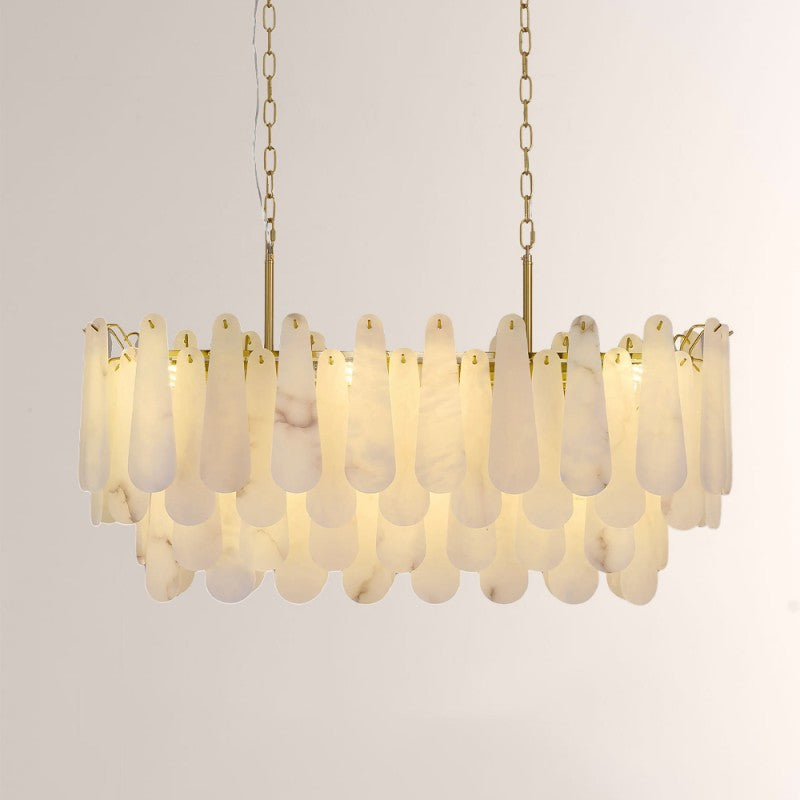 Modern Caldera Alabaster Rectangular Chandelier 40"