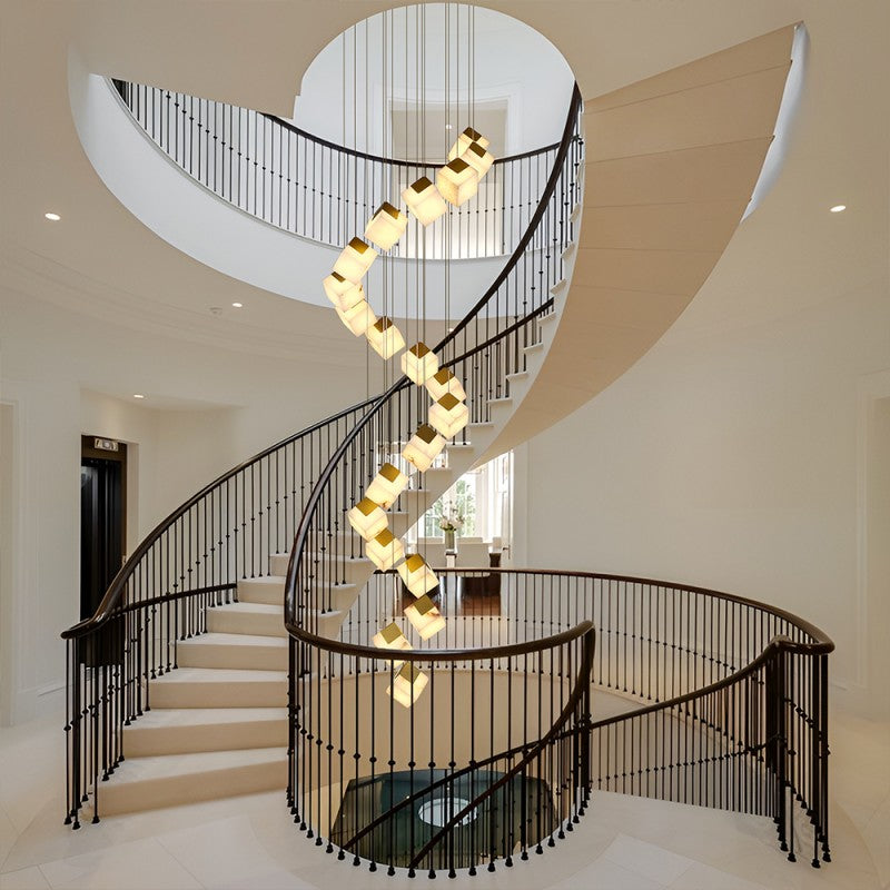 Modern Dave Alabaster High Ceiling Staircase Chandelier 20"D 24"D