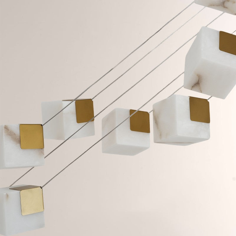 Modern Dave Alabaster High Ceiling Staircase Chandelier 20"D 24"D