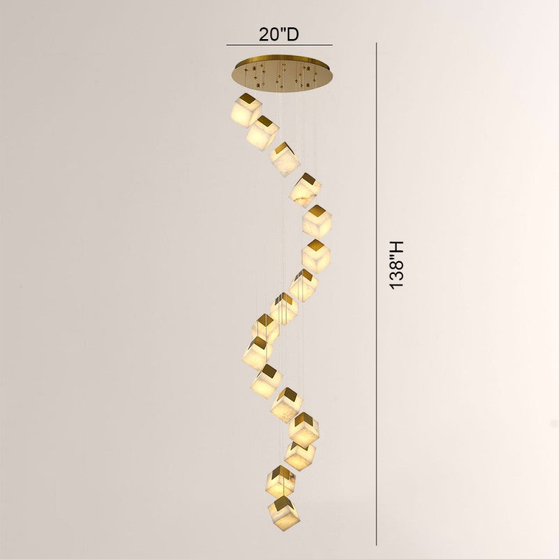 Modern Dave Alabaster High Ceiling Staircase Chandelier 20"D 24"D