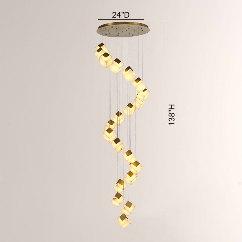 Modern Dave Alabaster High Ceiling Staircase Chandelier 20"D 24"D