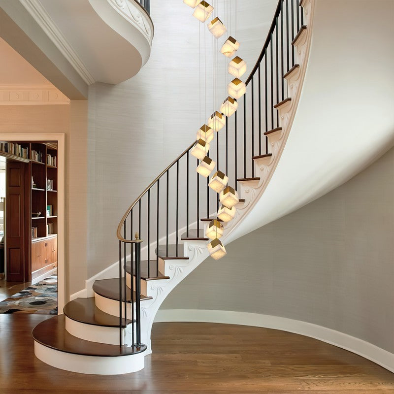 Modern Dave Alabaster High Ceiling Staircase Chandelier 20"D 24"D