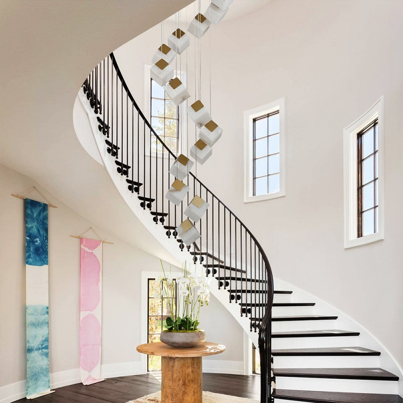 Modern Dave Alabaster High Ceiling Staircase Chandelier 20"D 24"D