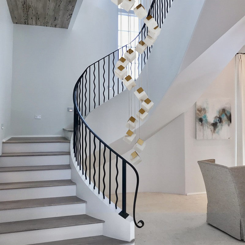 Modern Dave Alabaster High Ceiling Staircase Chandelier 20"D 24"D