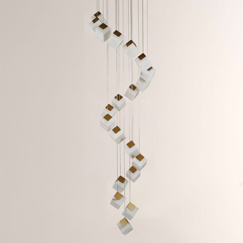 Modern Dave Alabaster High Ceiling Staircase Chandelier 20"D 24"D