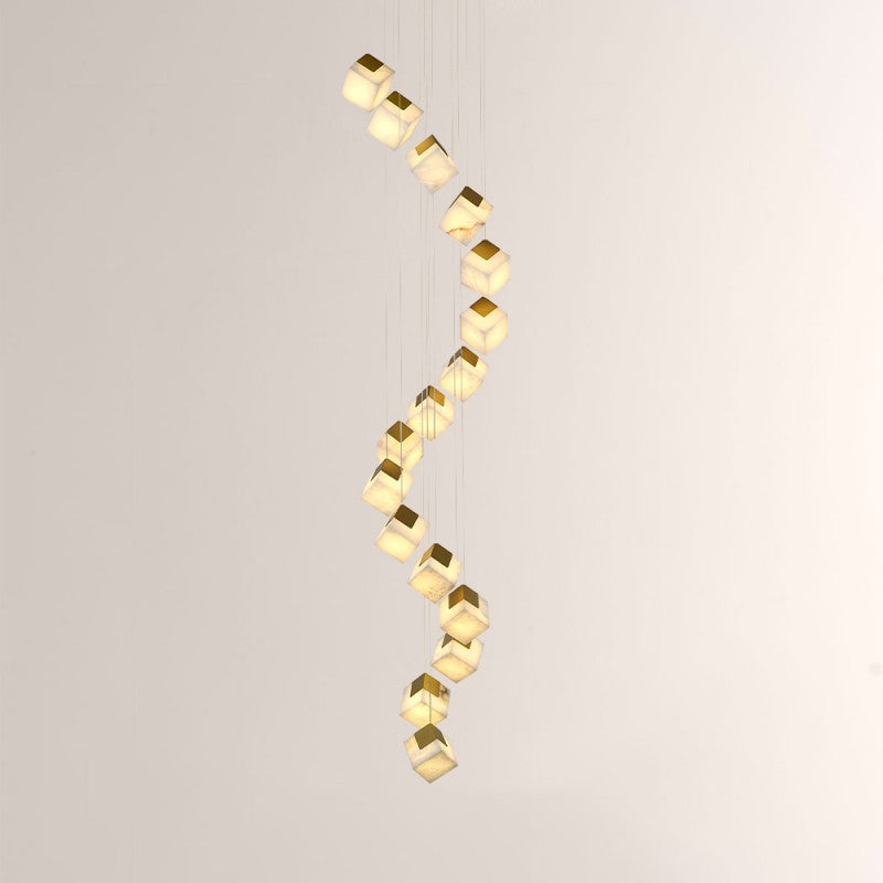 Modern Dave Alabaster High Ceiling Staircase Chandelier 20"D 24"D