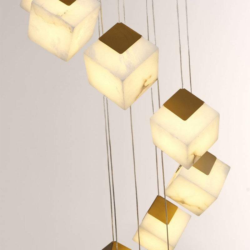 Modern Dave Alabaster High Ceiling Staircase Chandelier 20"D 24"D