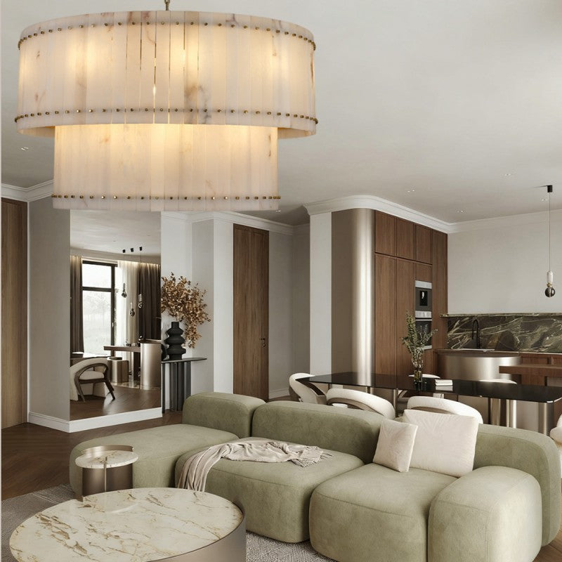 Melvin Alabaster Round 2-Tiered Chandelier 60"