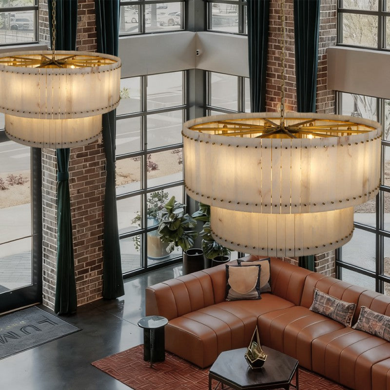 Melvin Alabaster Round 2-Tiered Chandelier 60"