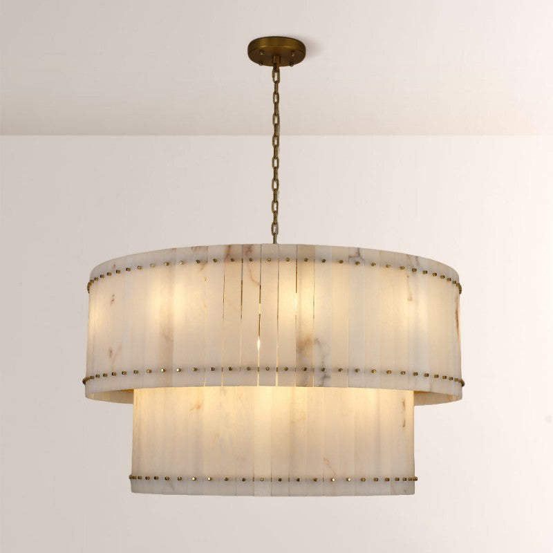 Melvin Alabaster Round 2-Tiered Chandelier 60"