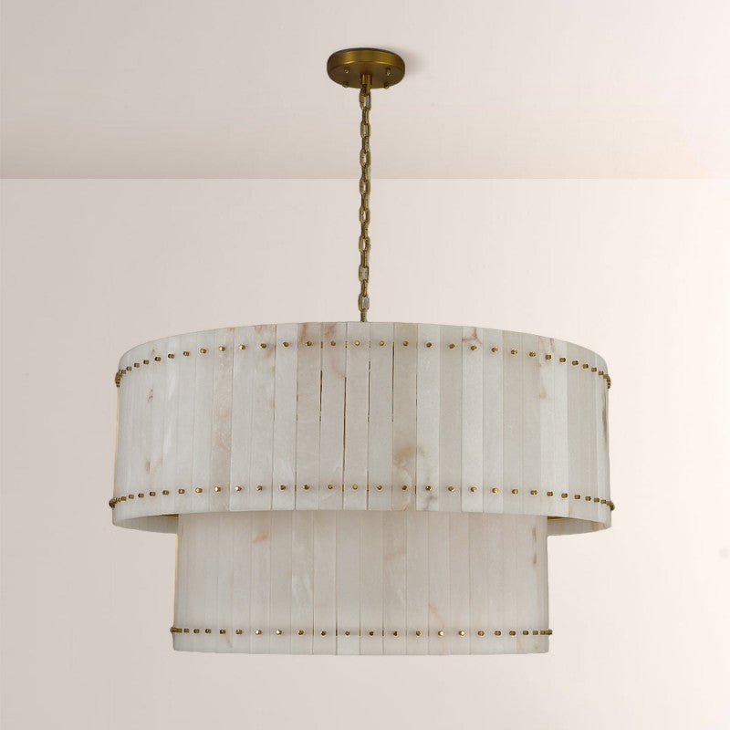 Melvin Alabaster Round 2-Tiered Chandelier 60"