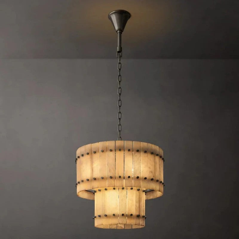 Melvin Alabaster Round Tiered Chandelier 22"