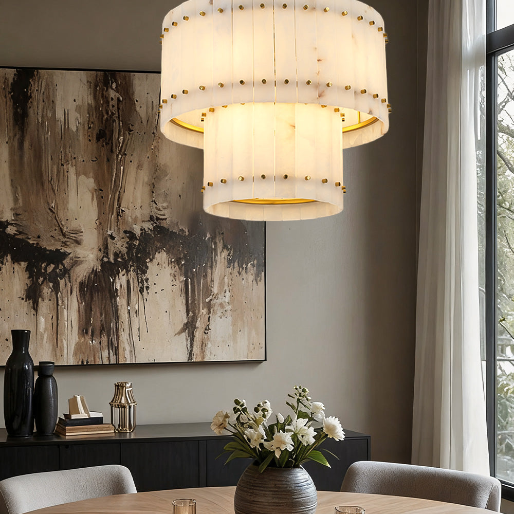 Melvin Alabaster Round Tiered Chandelier 37"