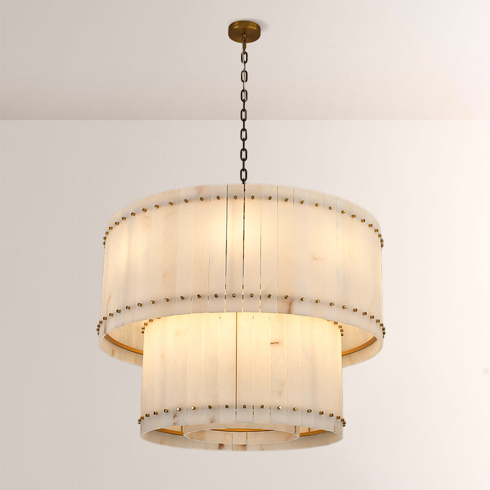 Melvin Alabaster Round Tiered Chandelier 37"
