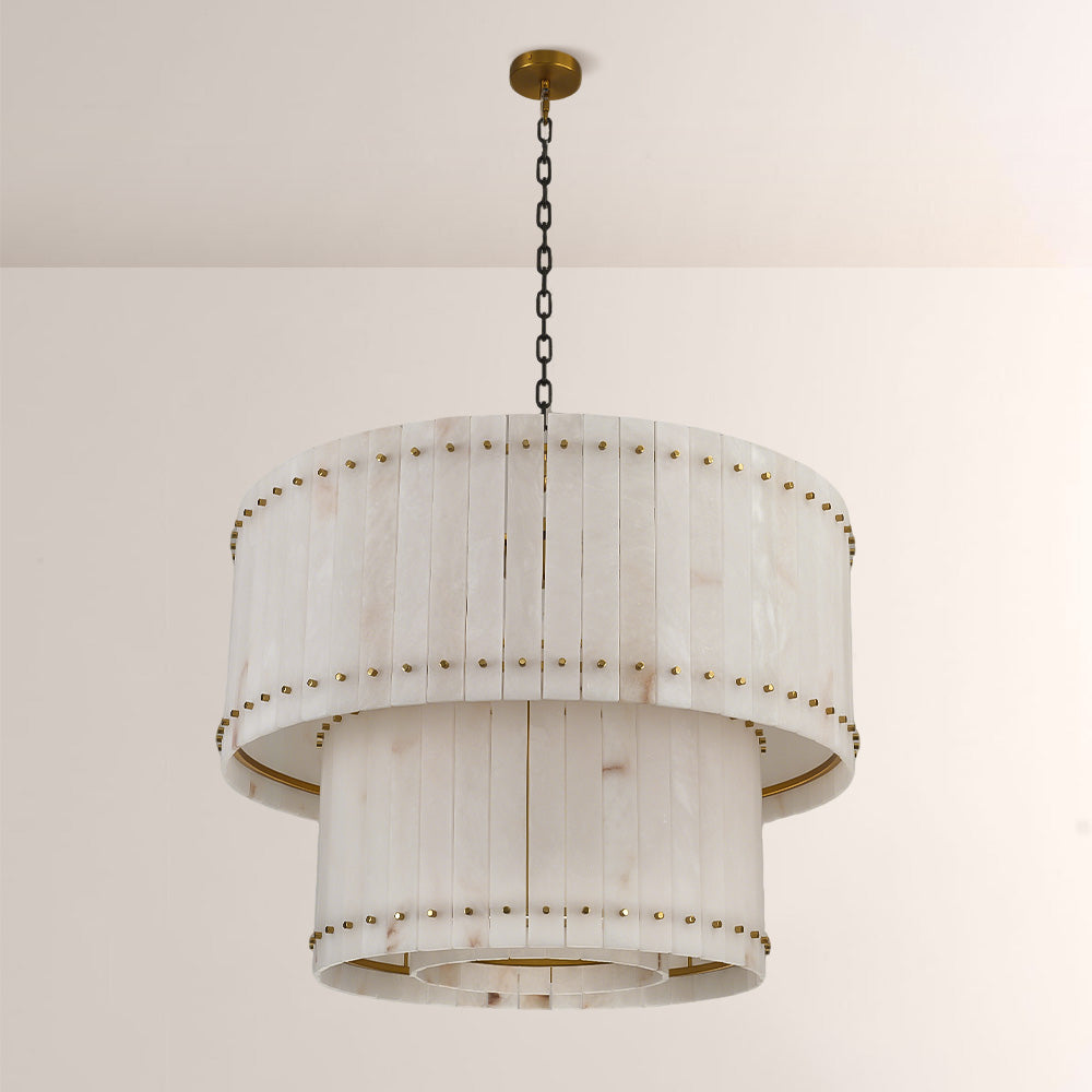 Melvin Alabaster Round Tiered Chandelier 37"