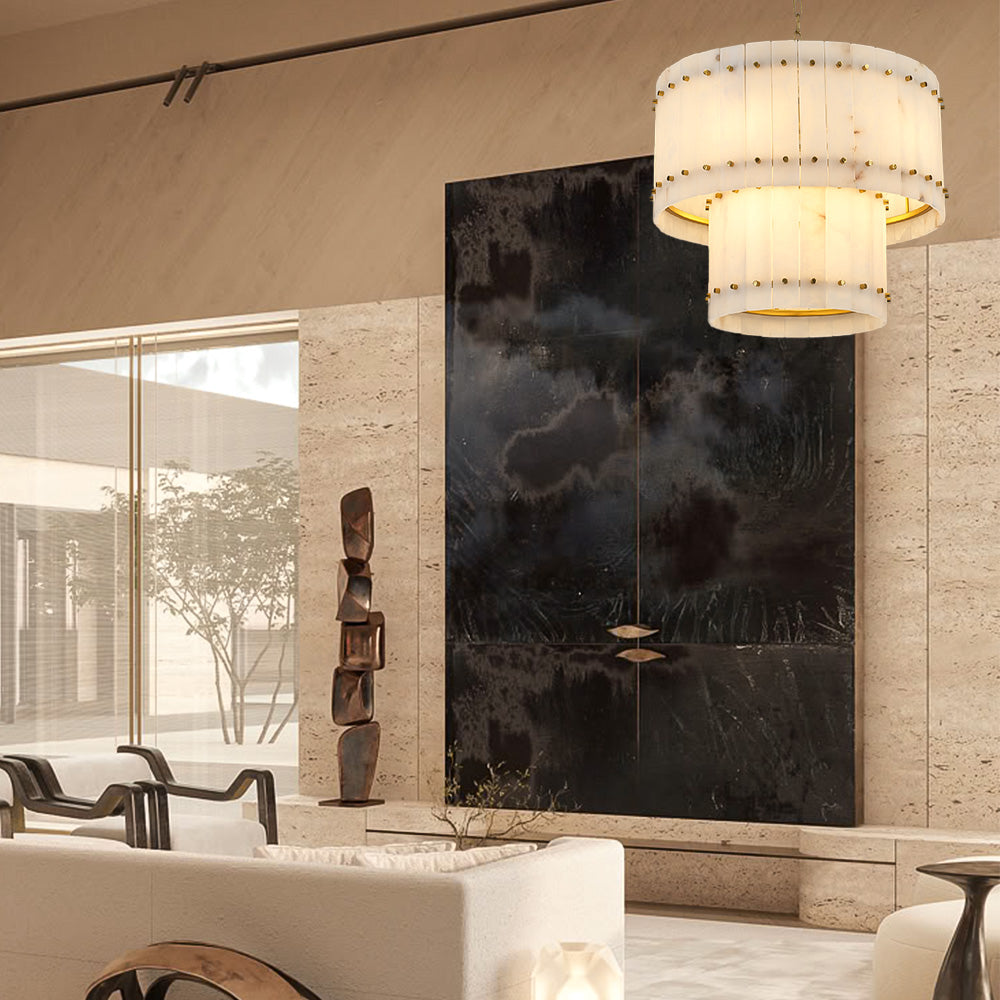 Melvin Alabaster Round Tiered Chandelier 37"