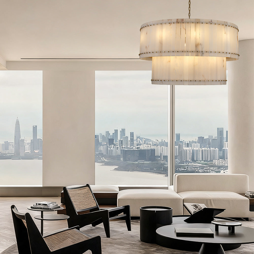 Melvin Alabaster Round Tiered Chandelier 48"