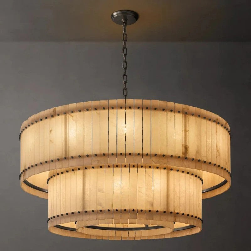 Melvin Alabaster Round 2-Tiered Chandelier 60"