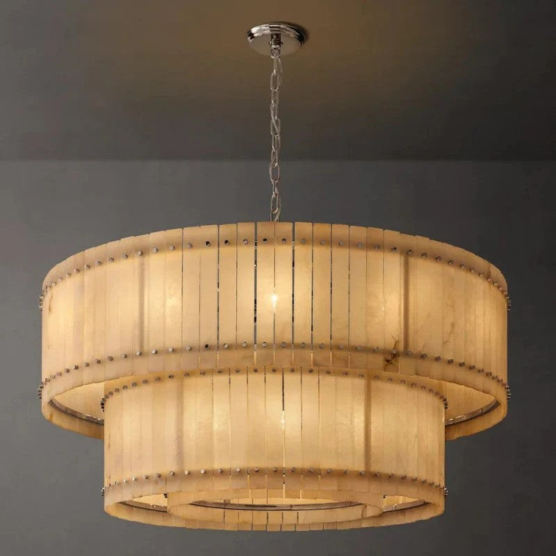 Melvin Alabaster Round 2-Tiered Chandelier 60"