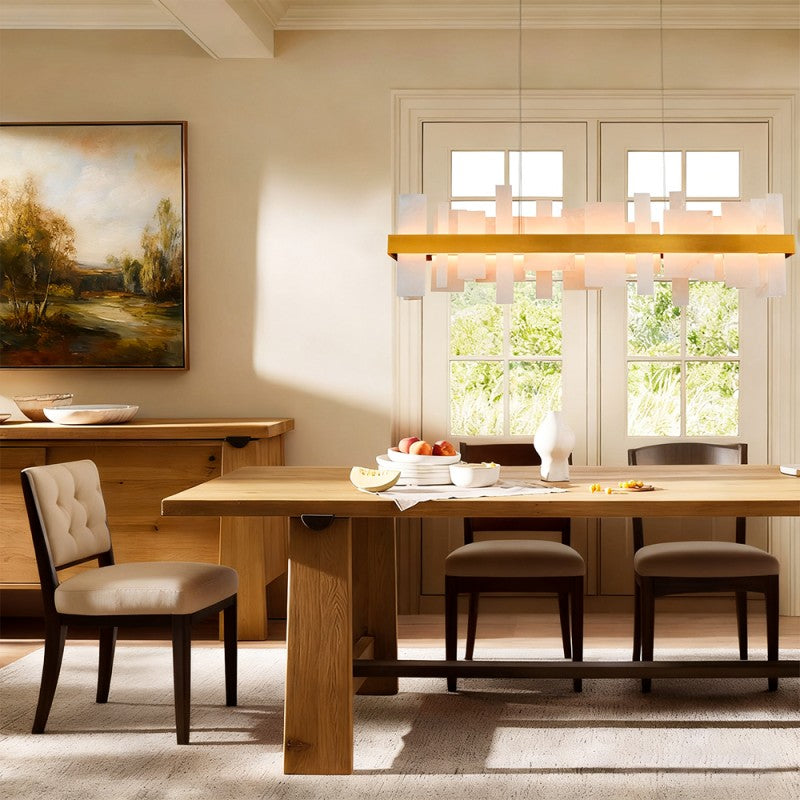 Modern Nocturne Alabaster Rectangular Chandelier 48"