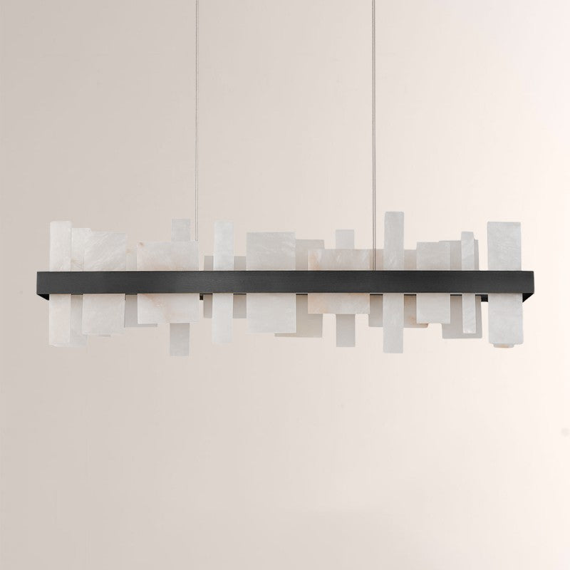 Modern Nocturne Alabaster Rectangular Chandelier 48"