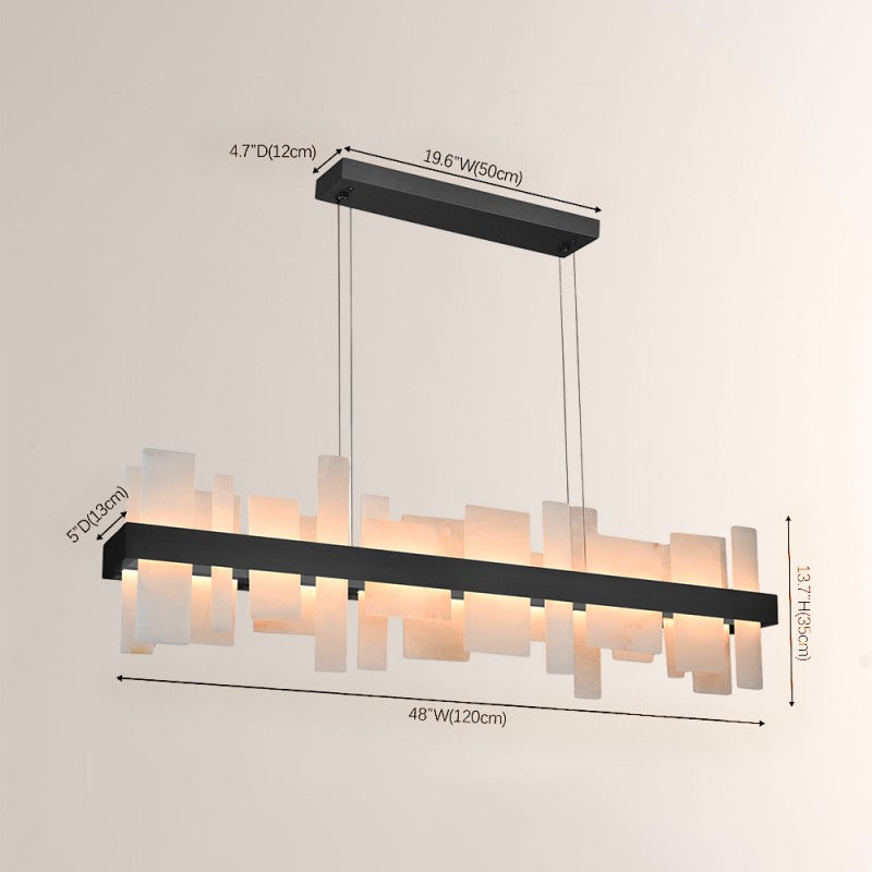 Modern Nocturne Alabaster Rectangular Chandelier 48"