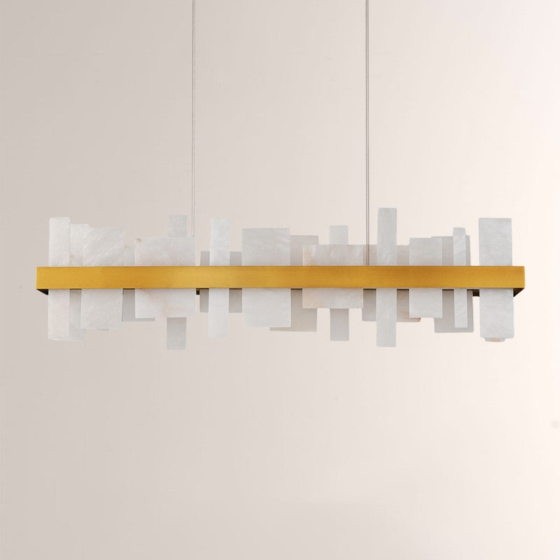 Modern Nocturne Alabaster Rectangular Chandelier 48"