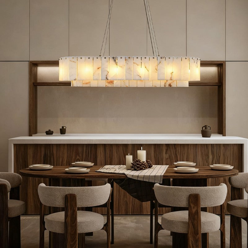 Modern Sawyer Alabaster Rectangular Chandelier 40"