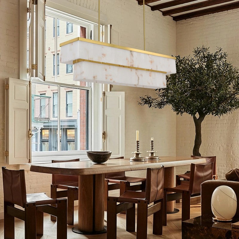 Modern Solmare Alabaster Rectangular Chandelier 55"W