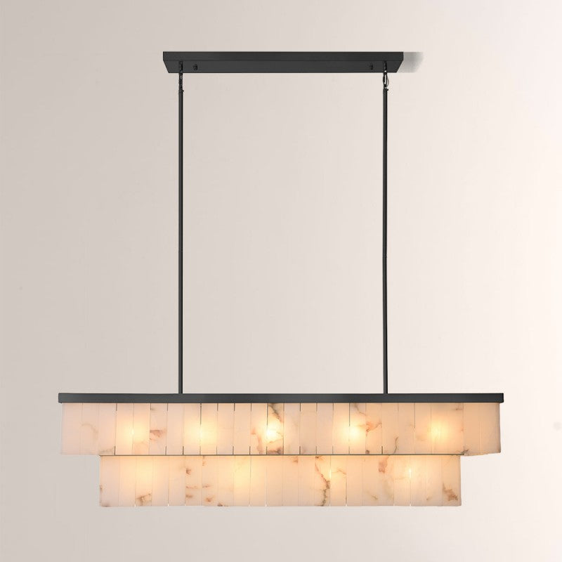 Modern Solmare Alabaster Rectangular Chandelier 55"W