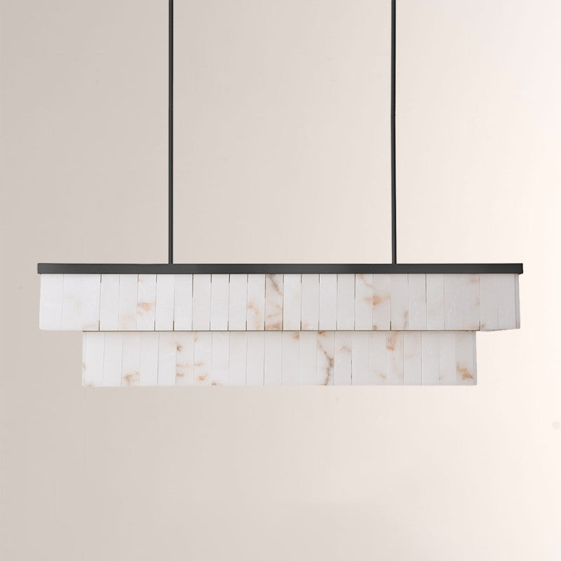 Modern Solmare Alabaster Rectangular Chandelier 55"W