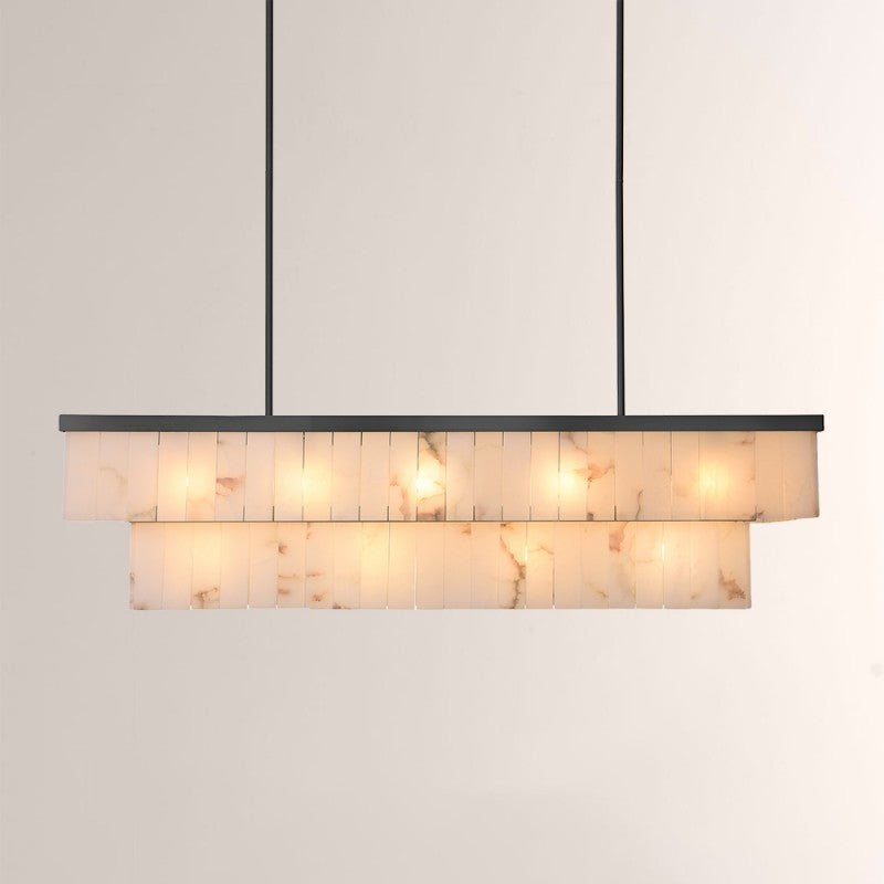 Modern Solmare Alabaster Rectangular Chandelier 55"W