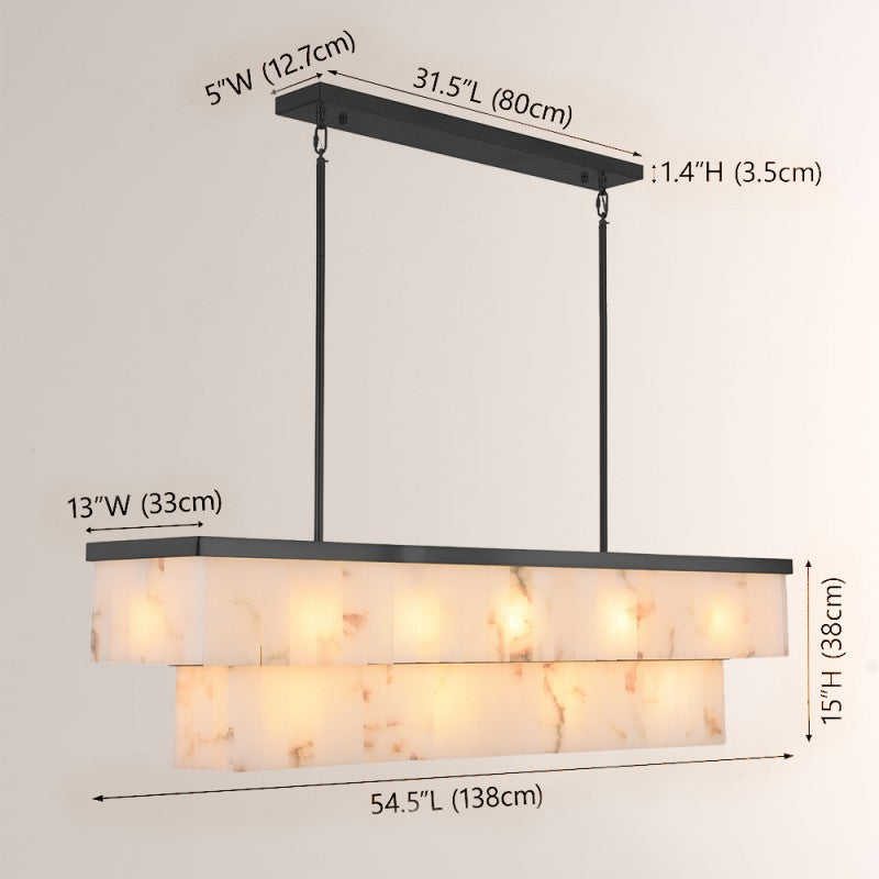 Modern Solmare Alabaster Rectangular Chandelier 55"W
