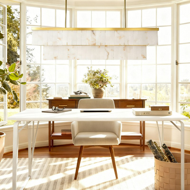 Modern Solmare Alabaster Rectangular Chandelier 55"W