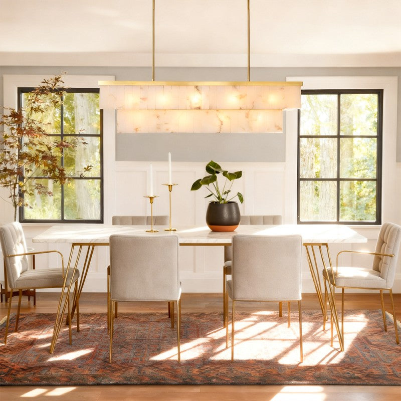 Modern Solmare Alabaster Rectangular Chandelier 55"W