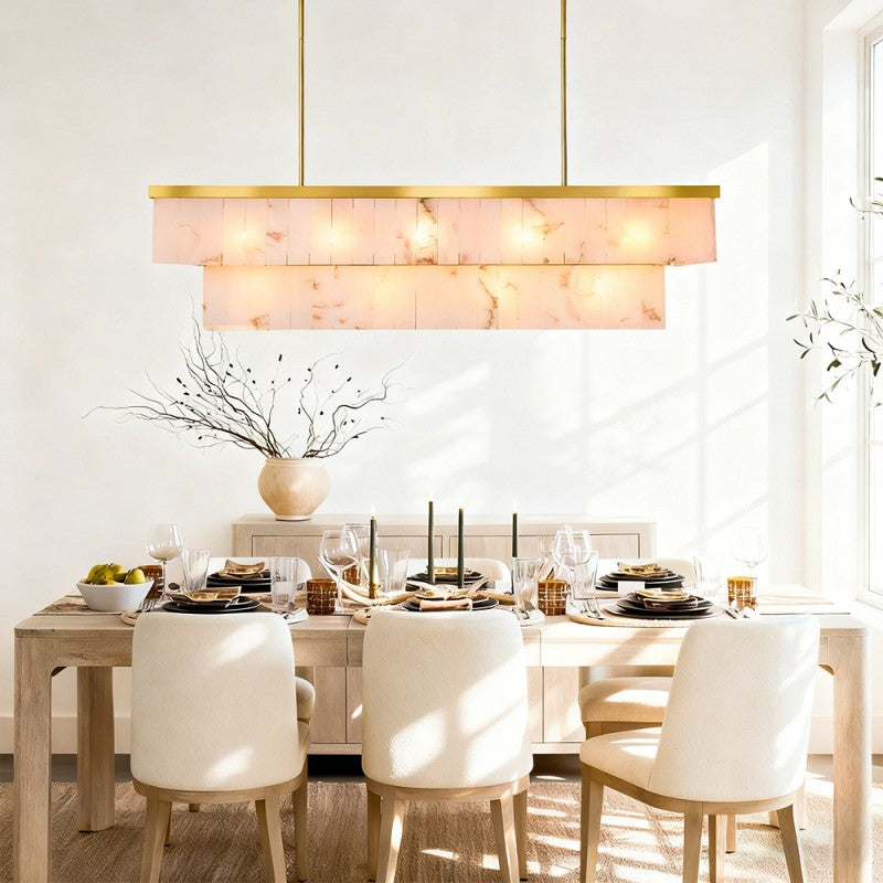Modern Solmare Alabaster Rectangular Chandelier 55"W