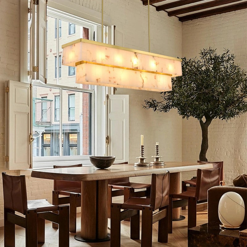 Modern Solmare Alabaster Rectangular Chandelier 55"W