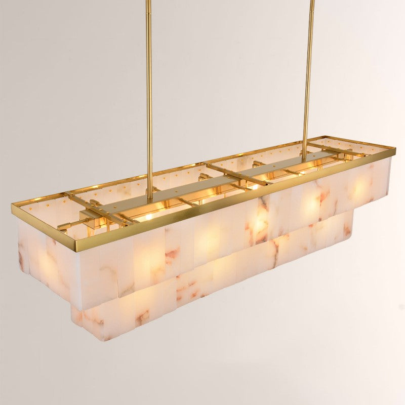 Modern Solmare Alabaster Rectangular Chandelier 55"W
