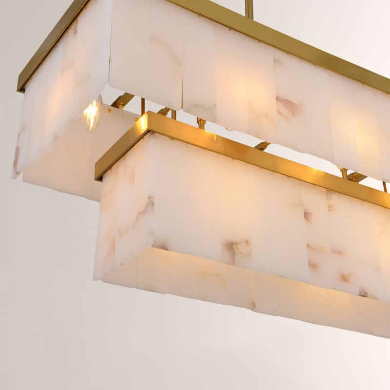Modern Solmare Alabaster Rectangular Chandelier 55"W