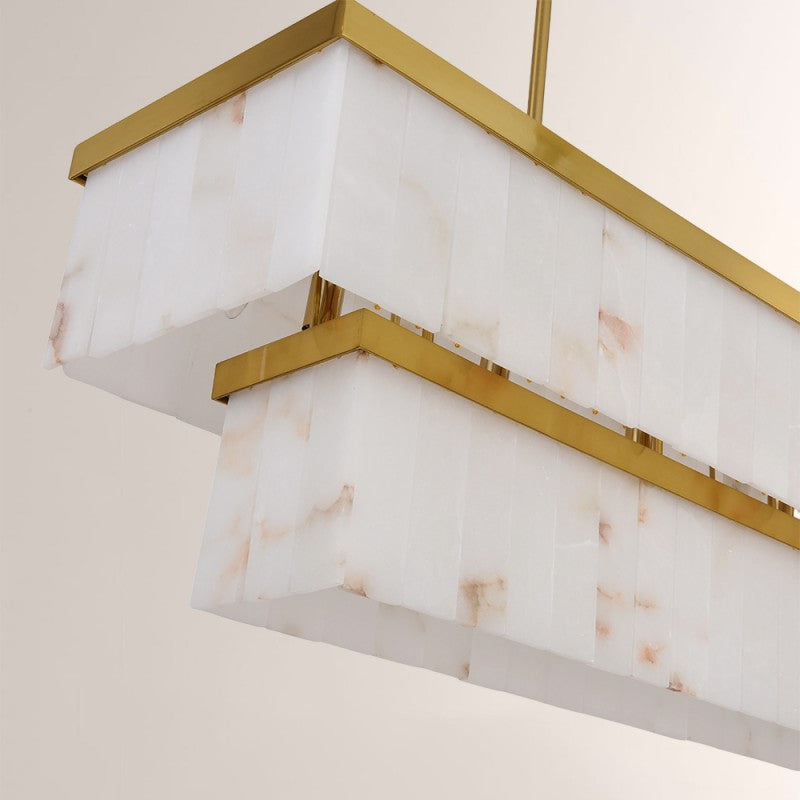 Modern Solmare Alabaster Rectangular Chandelier 55"W