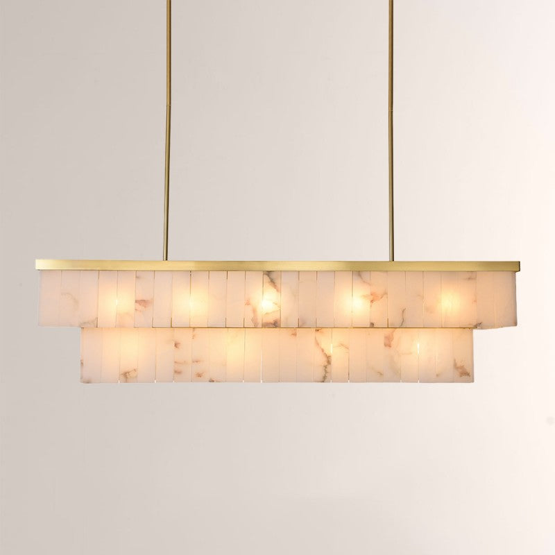 Modern Solmare Alabaster Rectangular Chandelier 55"W