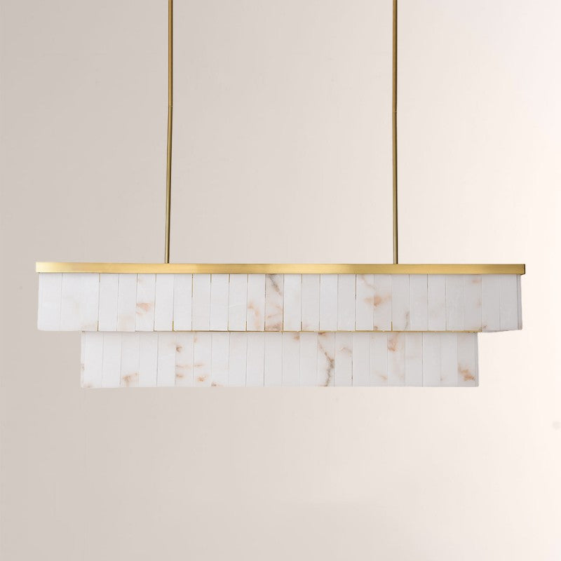 Modern Solmare Alabaster Rectangular Chandelier 55"W